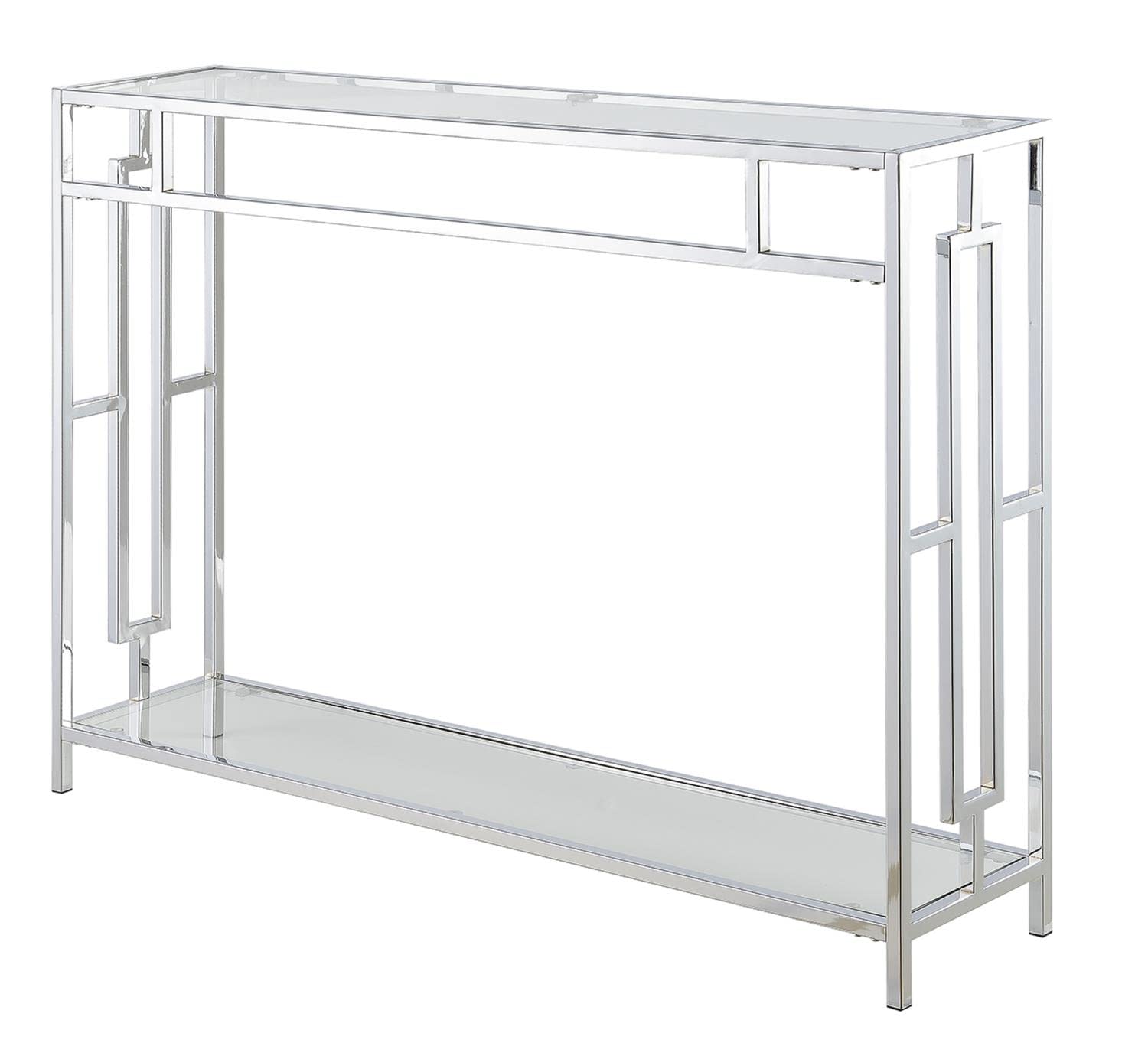 TABLE | Ergode Town Square Chrome Console Table with Shelf | Elegant, Versatile, Easy Assembly | Showcase Decorative Items | Complements Chrome Collection | casafoyer.myshopify.com
