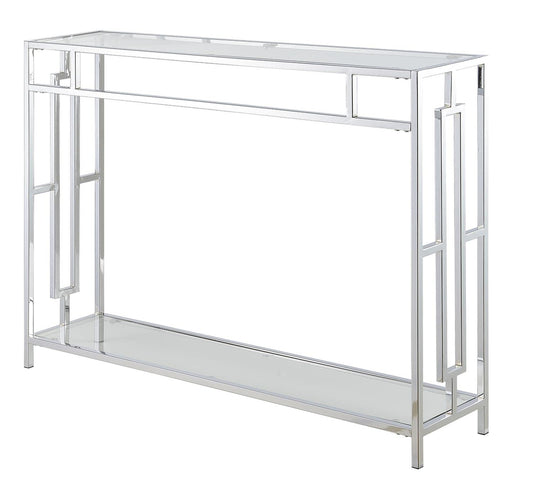 TABLE | Ergode Town Square Chrome Console Table with Shelf | Elegant, Versatile, Easy Assembly | Showcase Decorative Items | Complements Chrome Collection | casafoyer.myshopify.com