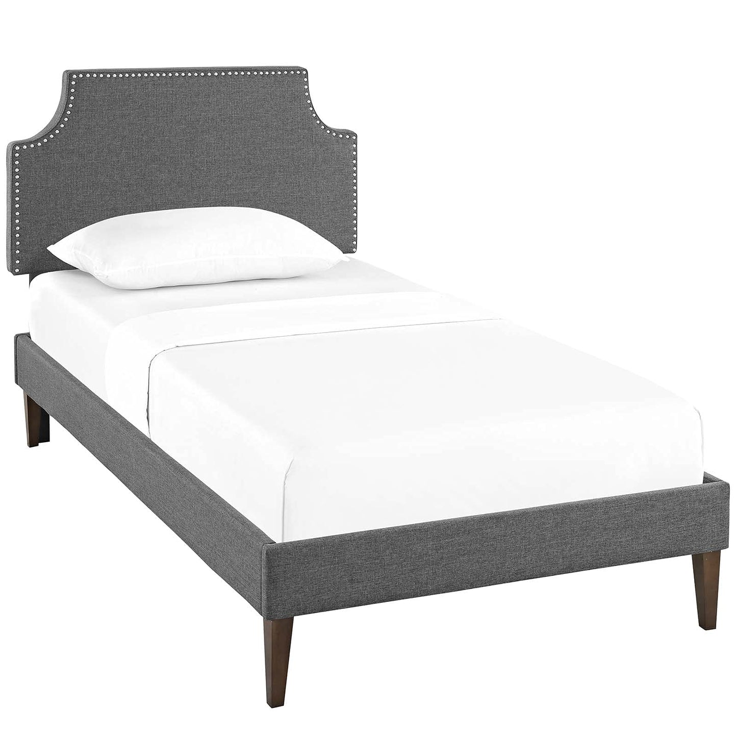 Bed | CasaFoyer Corene Platform Bed - Gray | Solid Wood Frame | Polyester Upholstery | Tapered Legs | Wooden Slat Support | Memory Foam Compatible | Modern Bedroom | casafoyer.myshopify.com