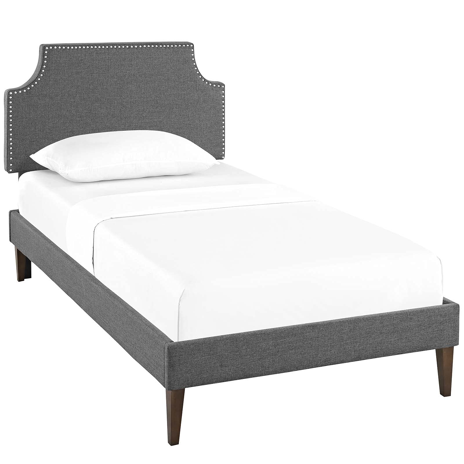 Bed | CasaFoyer Corene Platform Bed - Gray | Solid Wood Frame | Polyester Upholstery | Tapered Legs | Wooden Slat Support | Memory Foam Compatible | Modern Bedroom | casafoyer.myshopify.com