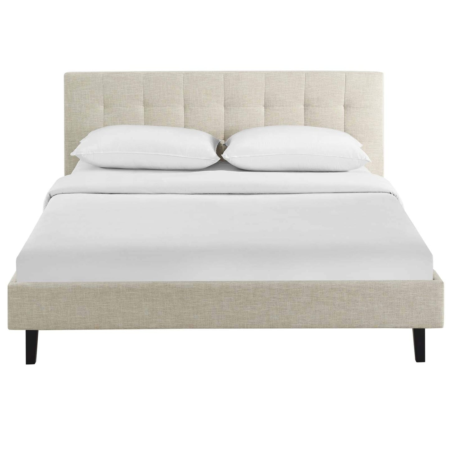 Bed | CasaFoyer  Linnea Platform Bed | Elegant Upholstered Full Bed | Tufted Headboard | Wood Legs | Slatted Support System | Beige | casafoyer.myshopify.com