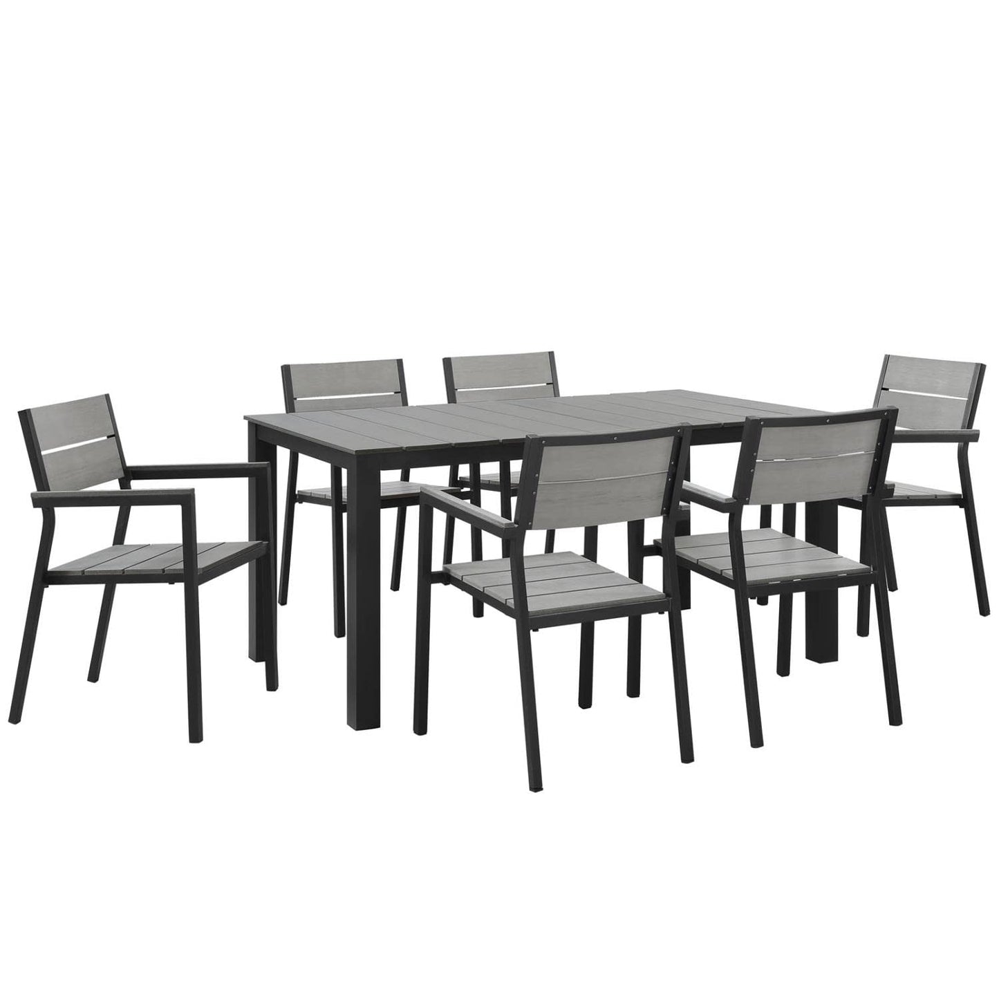 Patio Furniture Sets | Maine Outdoor Patio Dining Furniture Collection | Synthetic Wood Grain Plank Boards | Aluminum Frame | Contemporary Modern Design | 7 Piece Set | casafoyer.myshopify.com