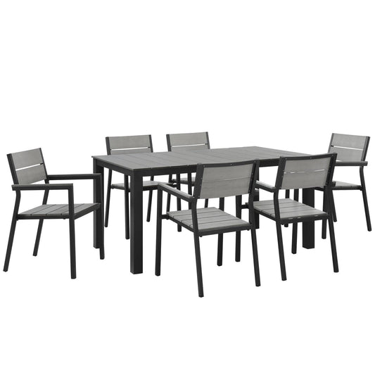 Patio Furniture Sets | Maine Outdoor Patio Dining Furniture Collection | Synthetic Wood Grain Plank Boards | Aluminum Frame | Contemporary Modern Design | 7 Piece Set | casafoyer.myshopify.com
