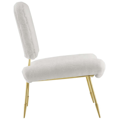 home office desk chairs | CasaFoyer Ponder Lounge Chair | Comfortable High-Density Foam Seat | Ergonomic Support | Luxurious Sheepskin Fur | Sturdy Gold Stainless Steel Frame | Modern Living Room or Bedroom Chair | White | casafoyer.myshopify.com