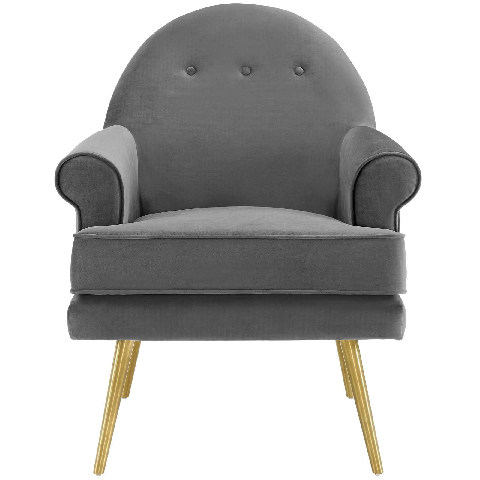 home office desk chairs | CasaFoyer Revive Accent Armchair | Vintage Glam Design | Gold Stainless Steel Legs | Performance Velvet Upholstery | Comfortable Foam Padding | Gray | casafoyer.myshopify.com