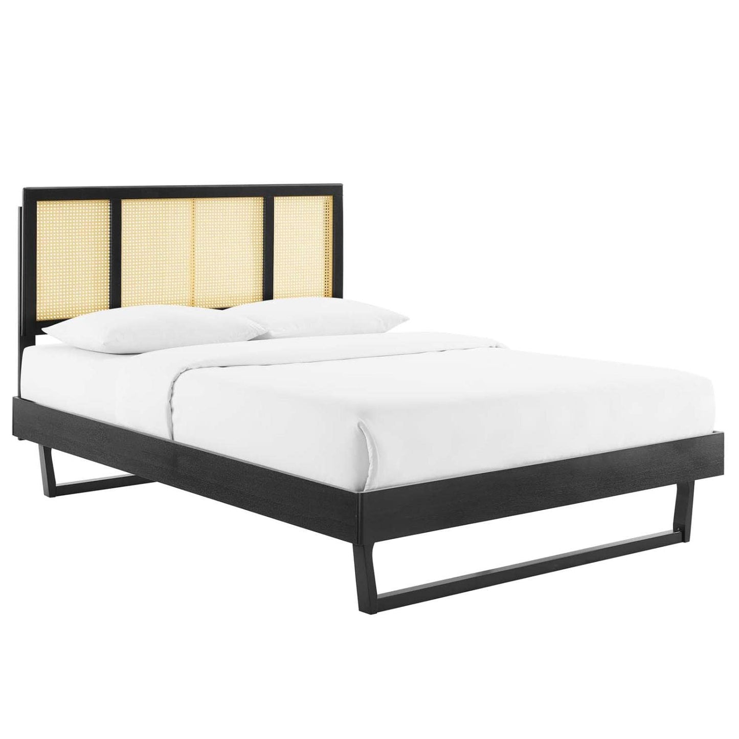 Bed | CasaFoyer Kelsea Woven Cane Rattan Wood Full Platform Bed | Retro Style | Organic Aesthetics | Durable Construction | No Box Spring Needed | Easy Assembly | 601 lbs Weight Capacity | casafoyer.myshopify.com