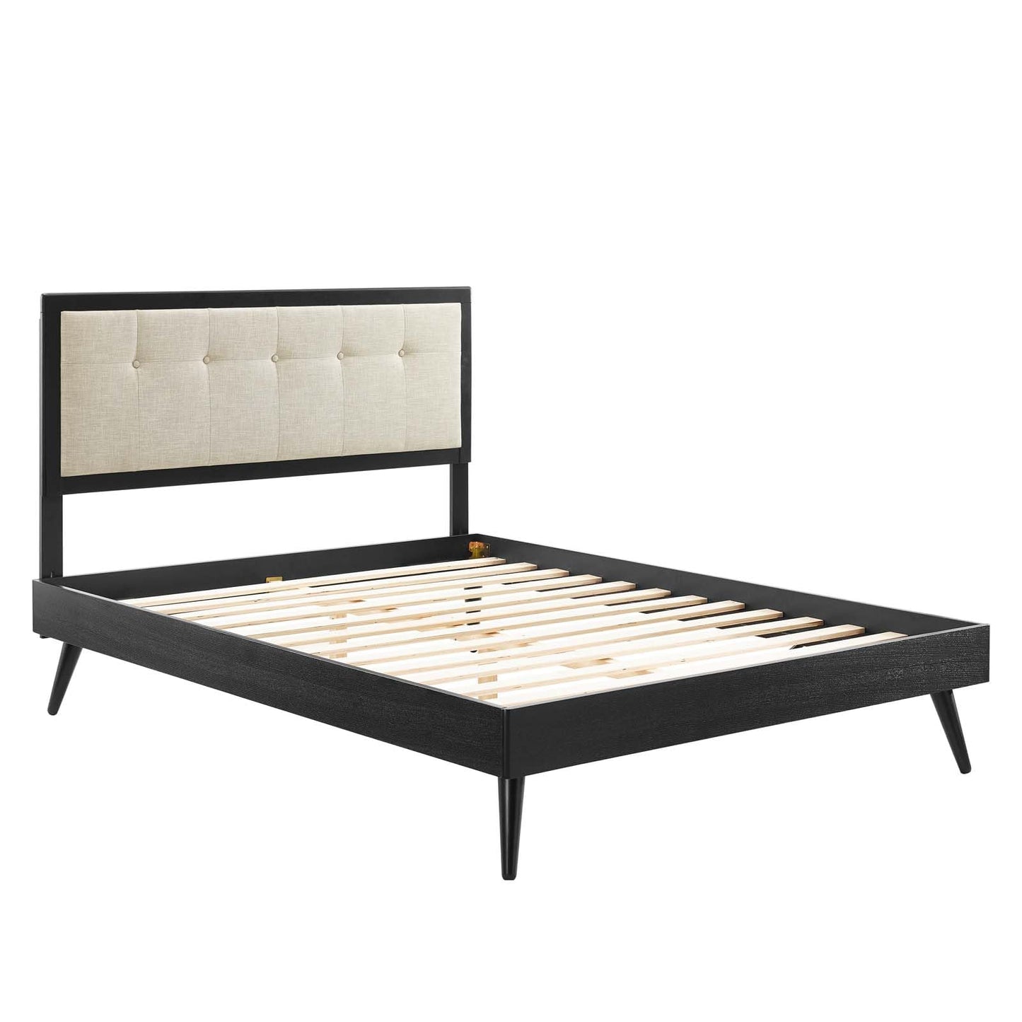 adjustable bed bases | CasaFoyer Willow Tufted Wood King Platform Bed | Modern Retro Design | Wood Frame | Button Tufted Headboard | Durable Construction | No Box Spring Needed | Accommodates Various Mattresses | Easy Assembly | Black Beige | casafoyer.myshopify.com