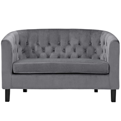 sofas | CasaFoyer Prospect Performance Velvet Loveseat | Luxury Chesterfield Design | Modern Twist | Button Tufting | Graceful Curves | Espresso Stained Wood Legs | Soft & Stain-Resistant Velvet Fabric | Gray | casafoyer.myshopify.com