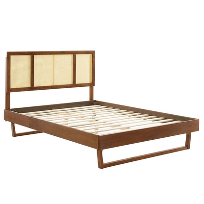 Bed | CasaFoyer Kelsea Woven Cane Rattan Wood Queen Platform Bed | Retro Style with Natural Wood Headboard | Sturdy Frame, No Box Spring Needed | Walnut | casafoyer.myshopify.com