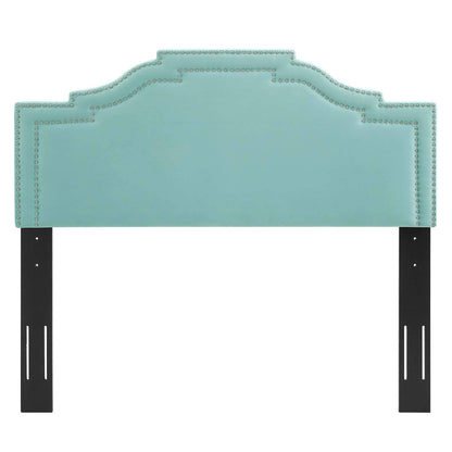 headboards | CasaFoyer Lucia Performance Velvet Twin Headboard | Elegant Arched Design | Nailhead Trim | Soft & Stain-Resistant | Height-Adjustable | Mint | casafoyer.myshopify.com
