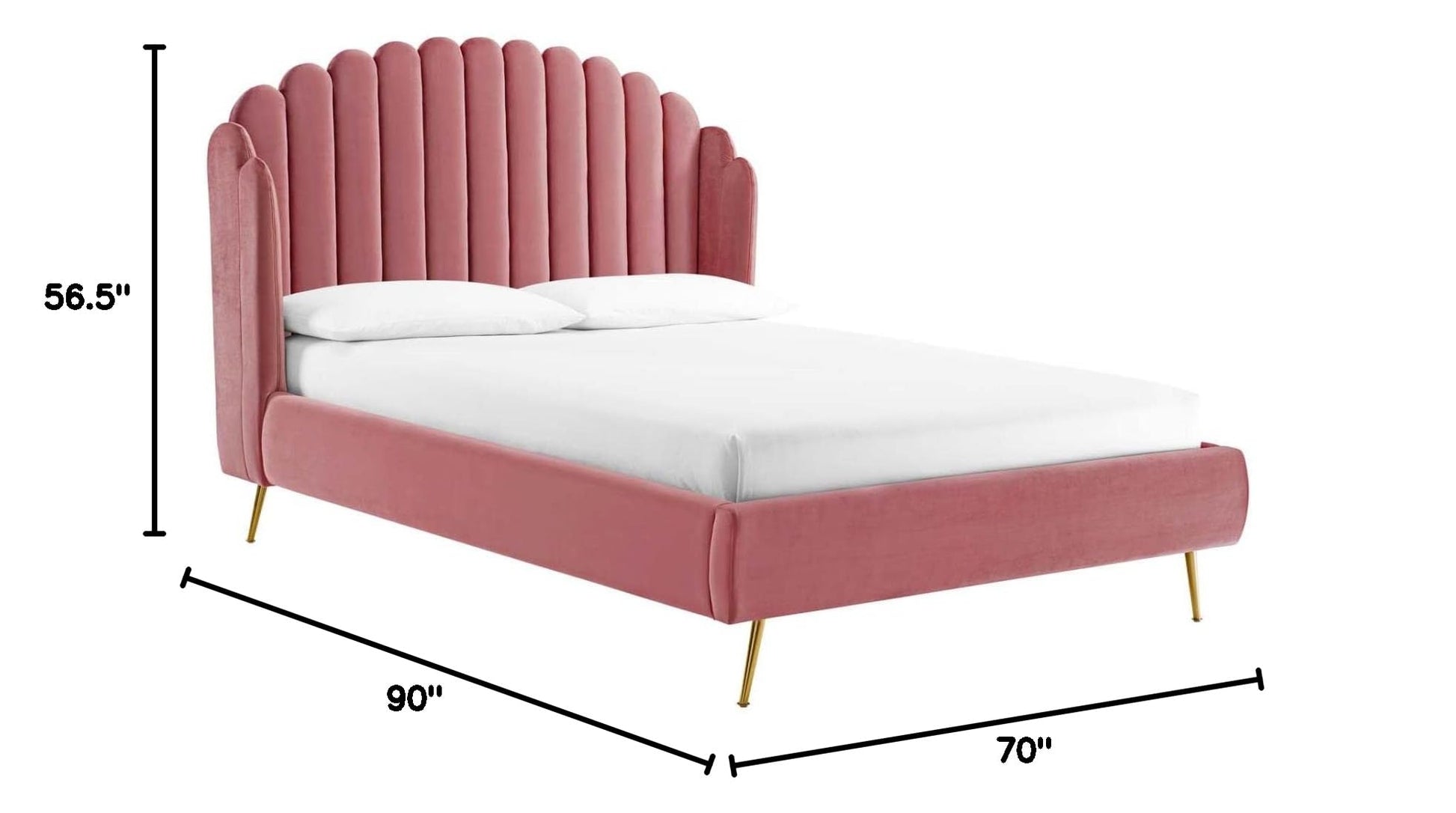 Bed | CasaFoyer Lana Performance Velvet Queen Platform Bed | Wingback Tufted Design | Stain-Resistant Velvet Upholstery | Gold Metal Legs | Wood Slat Support System | casafoyer.myshopify.com