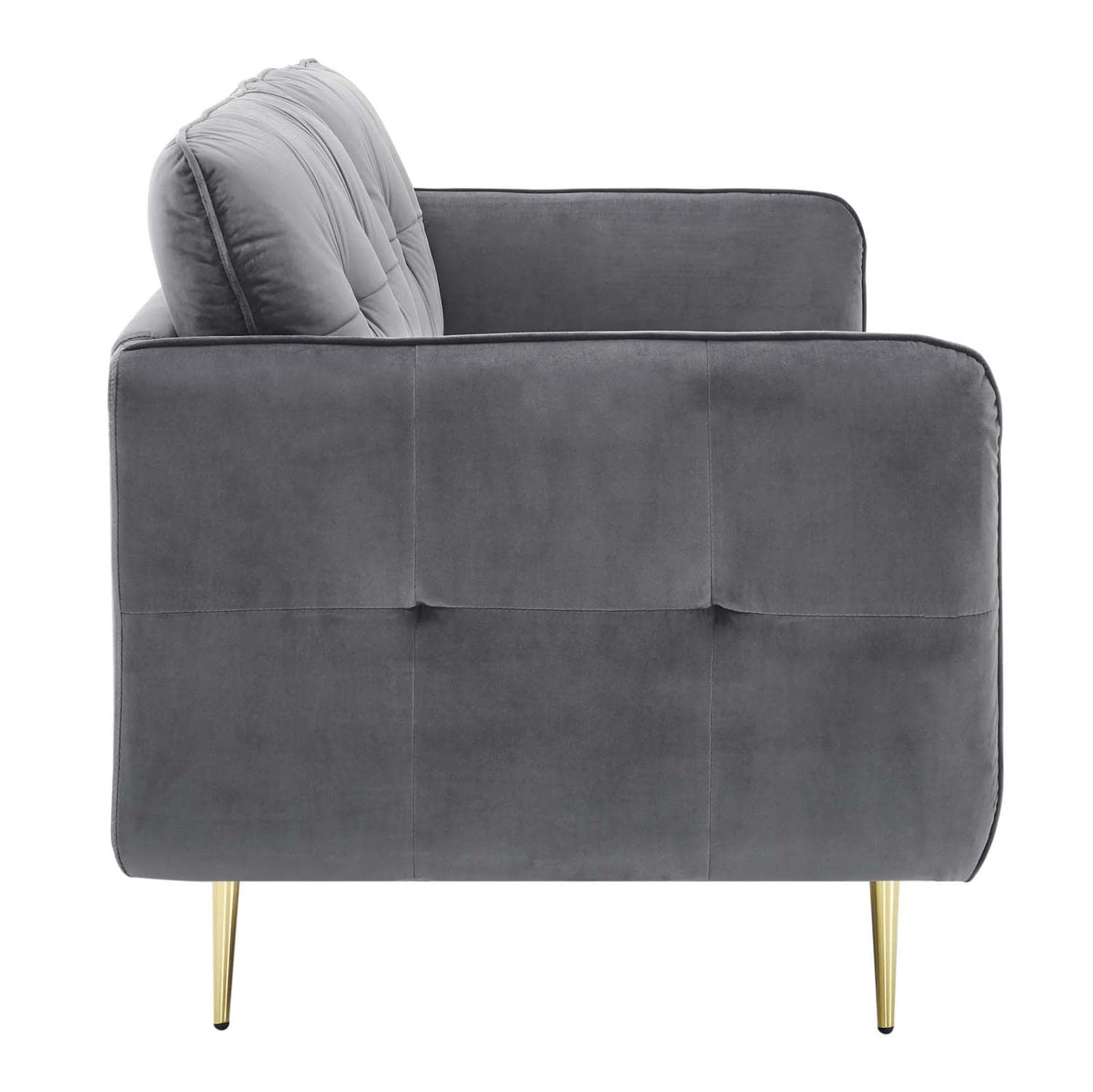 sofas | CasaFoyer Cameron Tufted Performance Velvet Sofa | Glamorous Mid-Century Modern Style | Stain-Resistant Upholstery | Luxurious Seating | Solid Wood Frame | Polished Gold Legs | Easy Assembly | Gray | casafoyer.myshopify.com