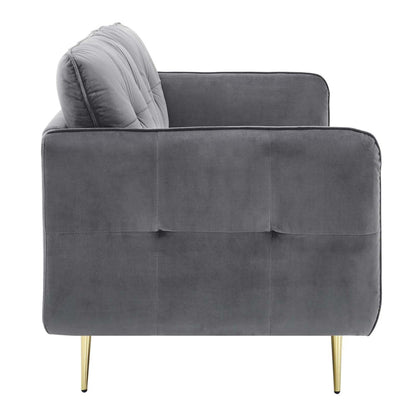 sofas | CasaFoyer Cameron Tufted Performance Velvet Sofa | Glamorous Mid-Century Modern Style | Stain-Resistant Upholstery | Luxurious Seating | Solid Wood Frame | Polished Gold Legs | Easy Assembly | Gray | casafoyer.myshopify.com