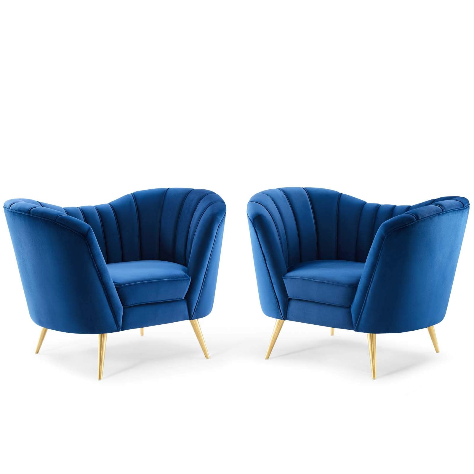 home office desk chairs | CasaFoyer Opportunity Vertical Channel Tufted Curved Performance Velvet Armchair Set of 2 | Glam Deco Lounge Accent | Stain-Resistant | Retro-Modern Look | Navy | casafoyer.myshopify.com