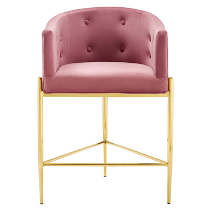 barstools | CasaFoyer Savour Tufted Performance Velvet Counter Stool | Luxury, Sophisticated | Stain-Resistant | Comfortable Seating | Chrome Gold Frame | 26H Seat Height | 300 lbs Capacity | casafoyer.myshopify.com