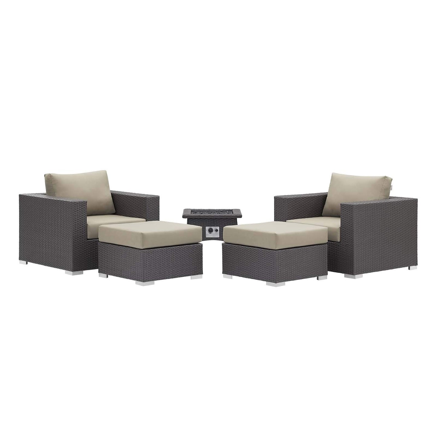 kitchen and dining room sets | CasaFoyer Convene Outdoor Patio Furniture Set | Fire Table | Aluminum Frames | Synthetic Wicker Rattan | Water & UV-Resistant Cushions | CSA Certified | 40,000 BTU Burner | Includes Fire Pit, Armchairs & Ottomans | casafoyer.myshopify.com