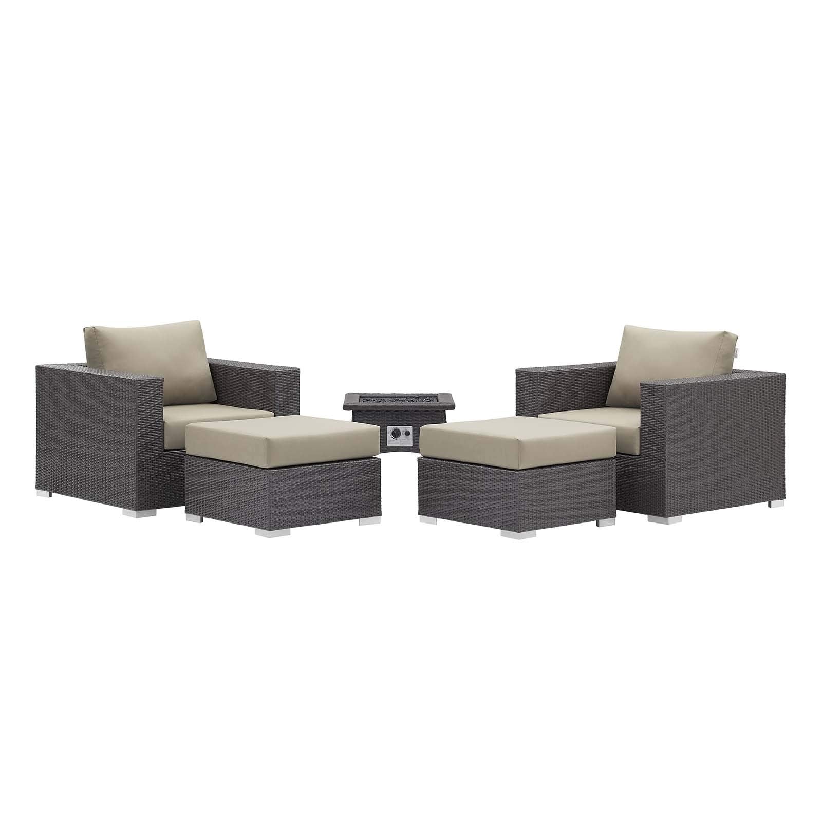 kitchen and dining room sets | CasaFoyer Convene Outdoor Patio Furniture Set | Fire Table | Aluminum Frames | Synthetic Wicker Rattan | Water & UV-Resistant Cushions | CSA Certified | 40,000 BTU Burner | Includes Fire Pit, Armchairs & Ottomans | casafoyer.myshopify.com