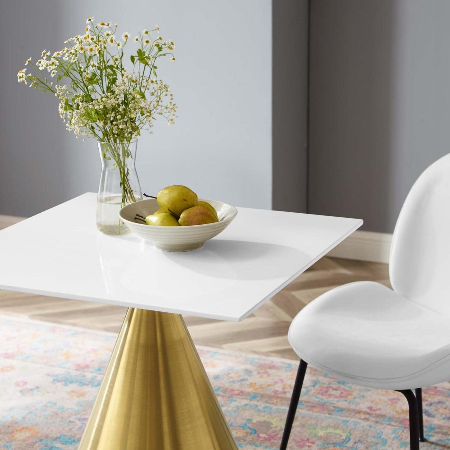 patio dining tables | CasaFoyer Tupelo 28 Square Dining Table | Modern Style | Mid-Century Influence | Polished Gold Metal Base | Easy to Clean | Non-Marking Ring | Assembly Required | casafoyer.myshopify.com