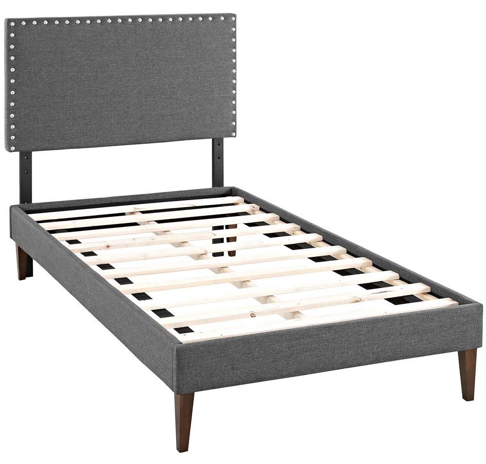 bed frames | CasaFoyer Macie Platform Bed | Wooden Frame | Polyester Upholstery | Tapered Wood Legs | No Box Spring Needed | Compatible with Memory Foam Mattresses | Ideal for Mid-Century Modern Bedrooms | Gray | casafoyer.myshopify.com
