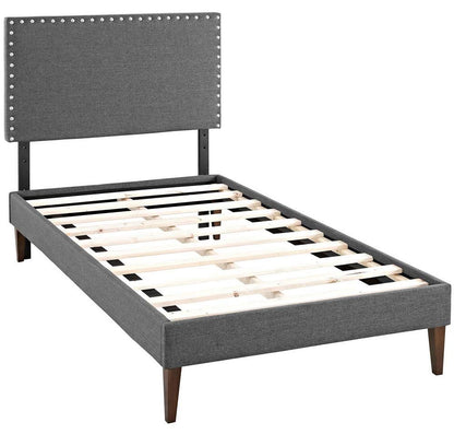 bed frames | CasaFoyer Macie Platform Bed | Wooden Frame | Polyester Upholstery | Tapered Wood Legs | No Box Spring Needed | Compatible with Memory Foam Mattresses | Ideal for Mid-Century Modern Bedrooms | Gray | casafoyer.myshopify.com
