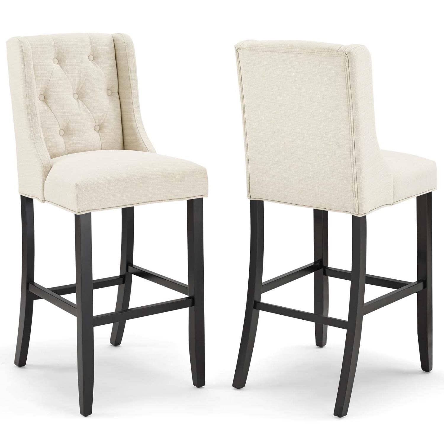 barstools | CasaFoyer Baronet Tufted Button Upholstered Fabric Bar Stool Set of 2 | Beige | 500 lbs Capacity | Comfortable Foam Padding | Solid Wood Legs | casafoyer.myshopify.com