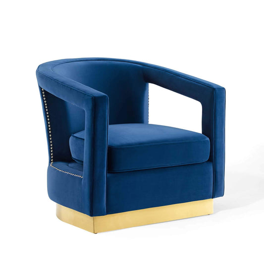 home office desk chairs | CasaFoyer Frolick Performance Velvet Accent Armchair | Stain-Resistant Upholstery | Gold Nailhead Trim | Matte Gold Base | Versatile & Elegant | Supports up to 300 lbs. | casafoyer.myshopify.com
