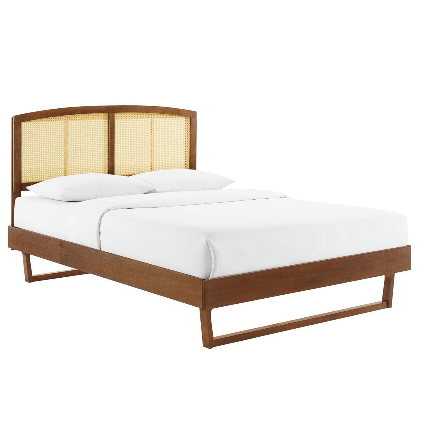 Bed | CasaFoyer Sierra Woven Cane Rattan Wood King Platform Bed | Tropical Mid-Century Design | Durable Construction | Easy Assembly | Includes Headboard & Frame | casafoyer.myshopify.com