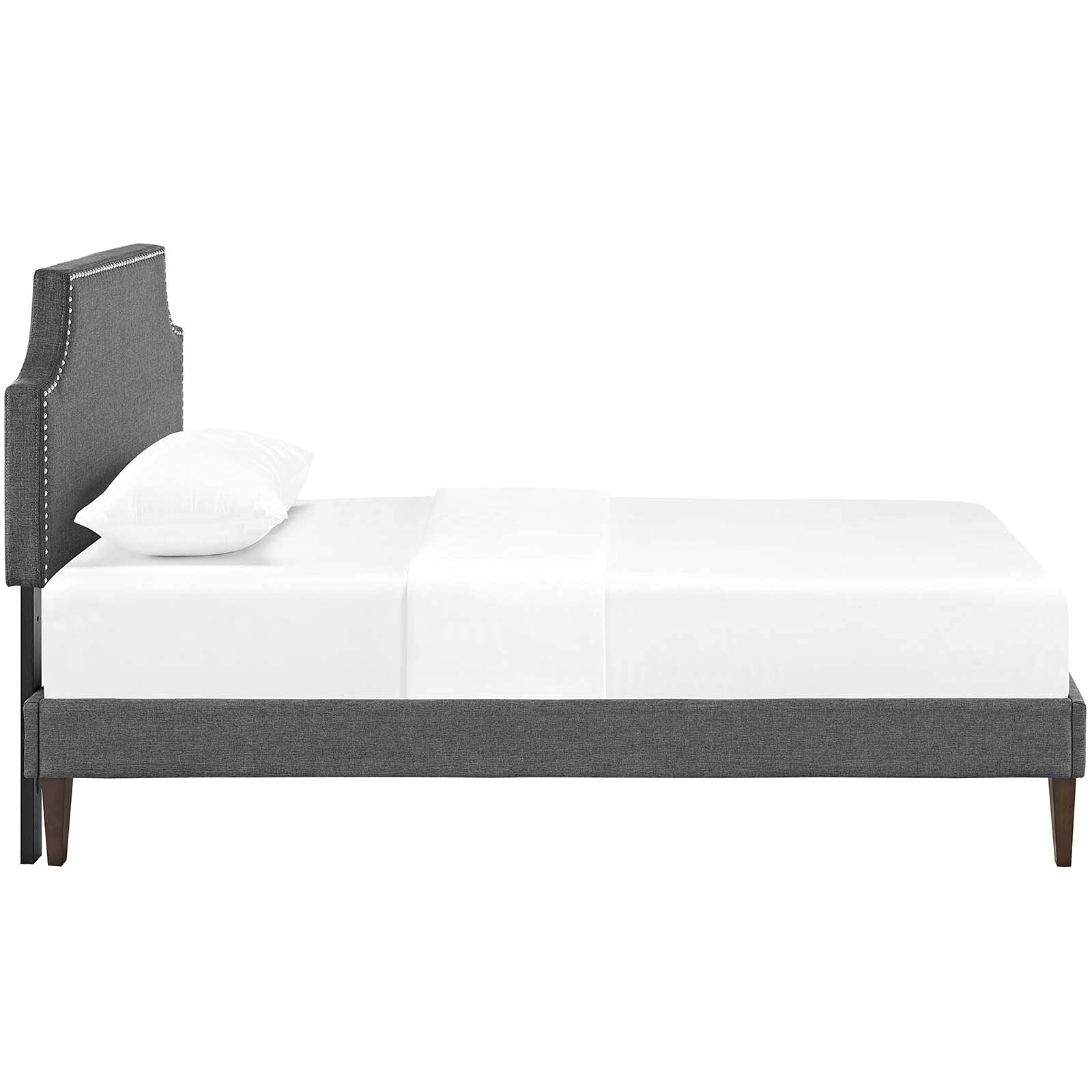 Bed | CasaFoyer Corene Platform Bed - Gray | Solid Wood Frame | Polyester Upholstery | Tapered Legs | Wooden Slat Support | Memory Foam Compatible | Modern Bedroom | casafoyer.myshopify.com