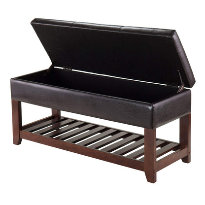 BENCH | Ergode Monza Storage Bench | Padded Seat | Ample Storage | PU Faux Leather | Shoe Shelf | Walnut Finish | 42.52W x 15.75D x 20.47H | casafoyer.myshopify.com
