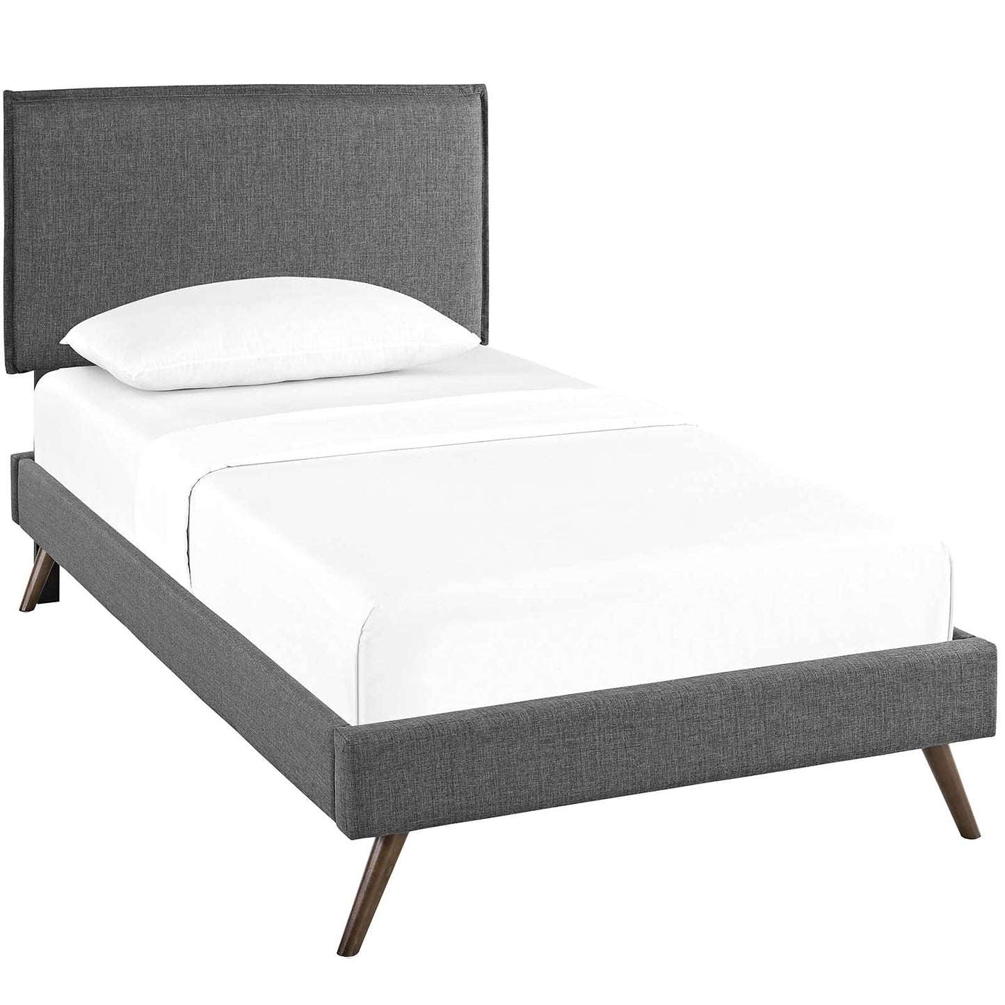bed frames | CasaFoyer Amaris Platform Bed | Solid Wood Frame | Polyester Upholstery | Tapered Legs | Memory Foam Mattress Compatible | Gray | casafoyer.myshopify.com