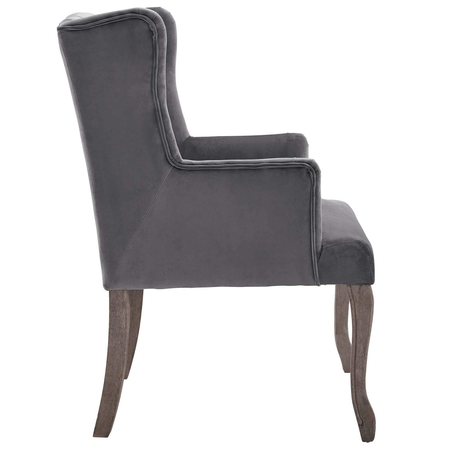 home office desk chairs | CasaFoyer Realm French Vintage Performance Velvet Dining Armchair | Elegant Design | Comfortable & Stain-Resistant Upholstery | Weathered Wood Legs | Wingback Silhouette | Gray | casafoyer.myshopify.com