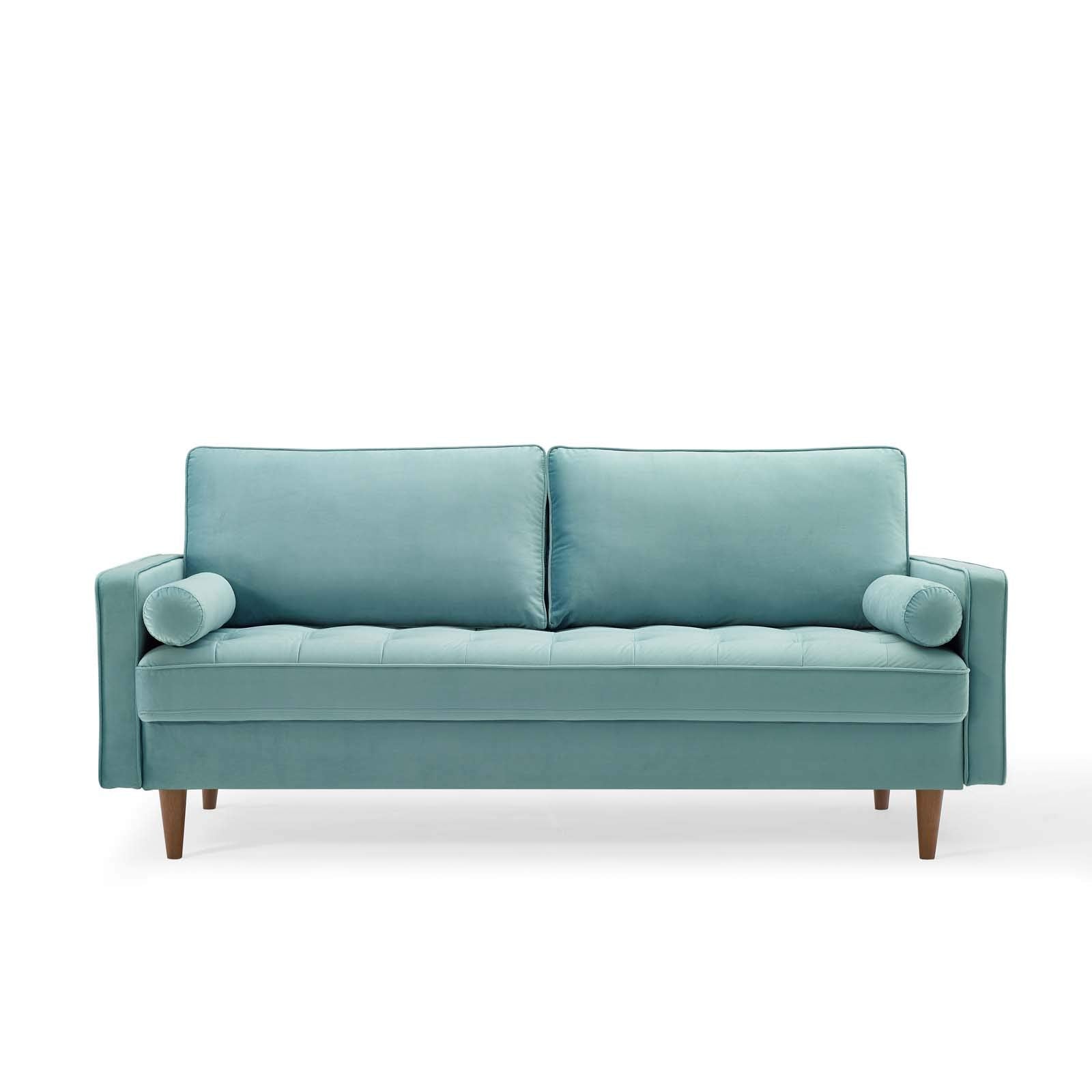 sofas | CasaFoyer Valour Performance Velvet Sofa | Timeless Charm | Plush Comfort | Walnut Legs | Stain-Resistant | Easy Assembly | Mint | casafoyer.myshopify.com