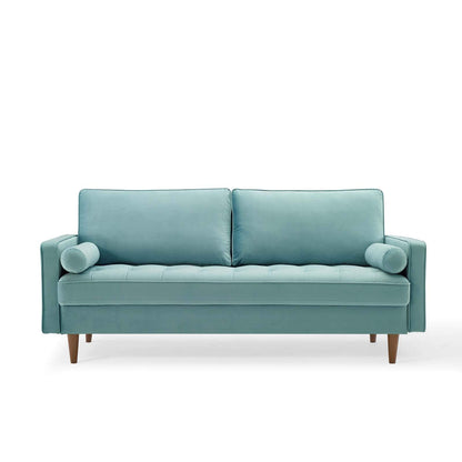 sofas | CasaFoyer Valour Performance Velvet Sofa | Timeless Charm | Plush Comfort | Walnut Legs | Stain-Resistant | Easy Assembly | Mint | casafoyer.myshopify.com