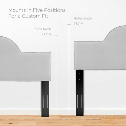 Bed | CasaFoyer Dawn Performance Velvet Full/Queen Headboard | Elegant Sunrise Design | Stain-Resistant Velvet | Plush Cushioning | Adjustable Height | Light Gray | casafoyer.myshopify.com