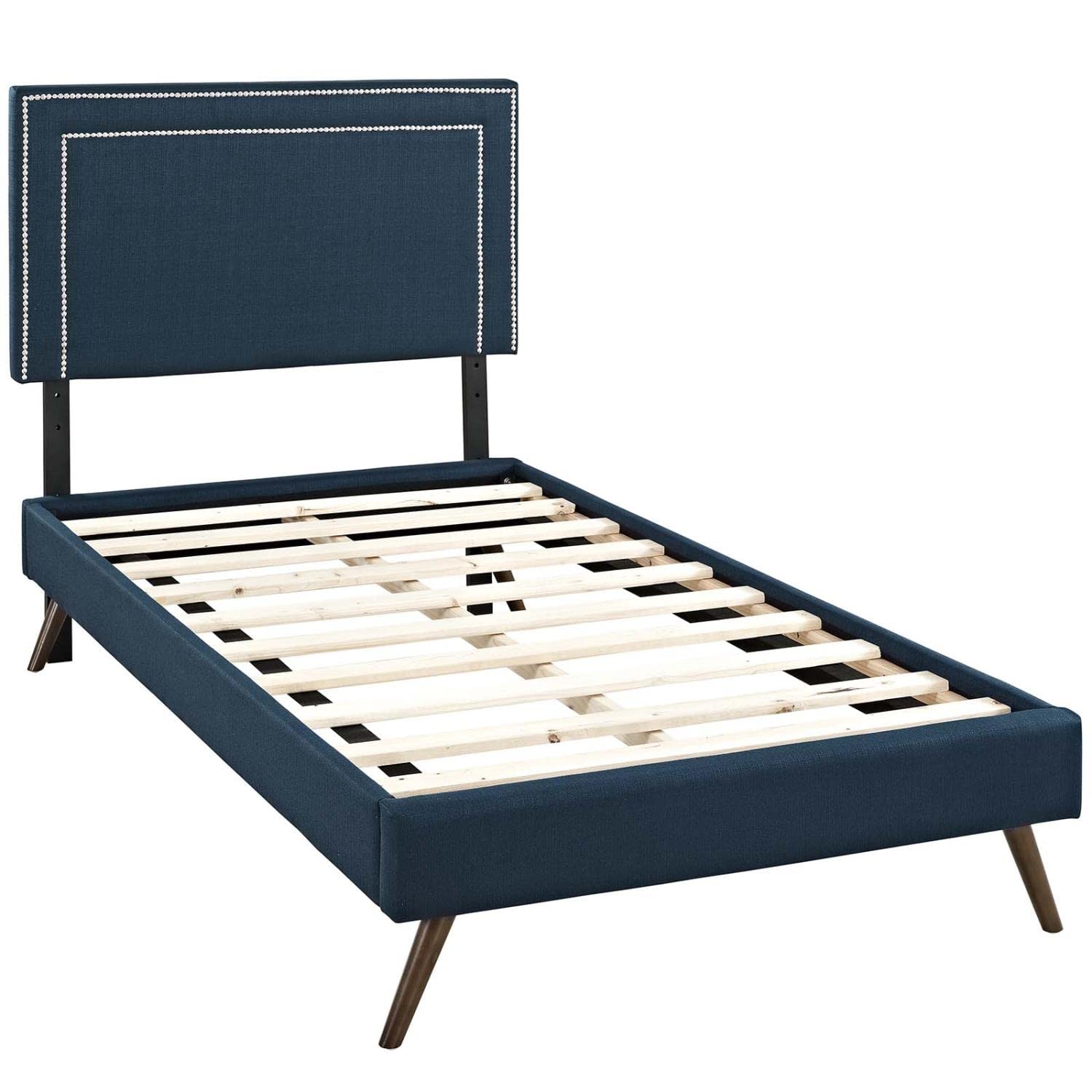 Bed | CasaFoyer Virginia Platform Bed | Solid Wood Frame | Polyester Upholstery | Tapered Legs | No Box Spring Needed | Compatible with Memory Foam Mattresses | Perfect for Mid-Century Modern and Contemporary Bedrooms | Assembly Required (Mattress Not Included) | casafoyer.myshopify.com