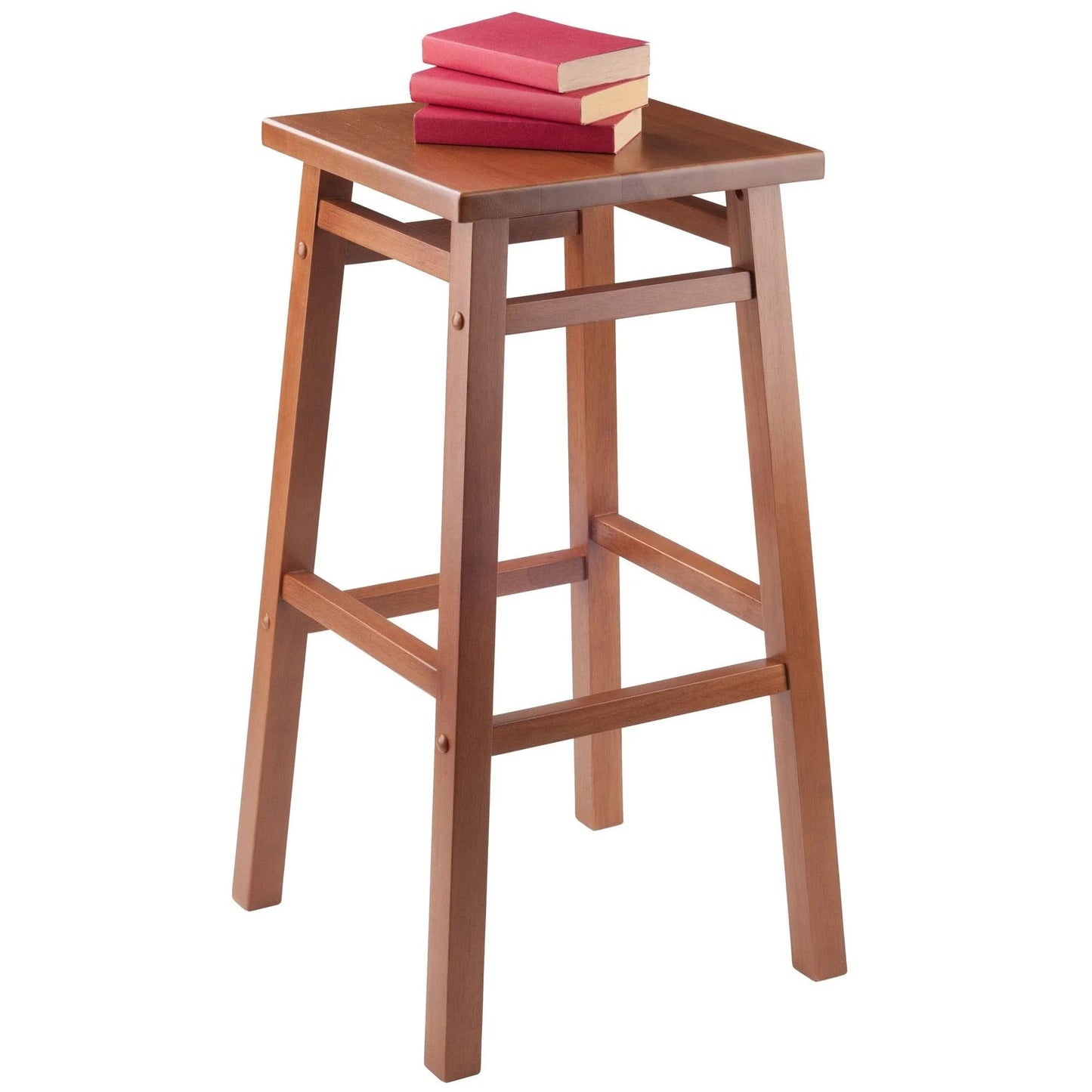 STOOL_SEATING | CasaFoyer  Wood Carter Square Seat Bar Stool - Teak Finish | Solid Wood Construction | 2 Height Options | Sturdy & Stylish | Easy Assembly | casafoyer.myshopify.com