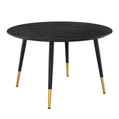 patio dining tables | CasaFoyer Vigor Round Dining Table | Contemporary Elegance | Gold Accents | MDF Tabletop | Matte Black Lacquer | Adjustable Foot Caps | casafoyer.myshopify.com