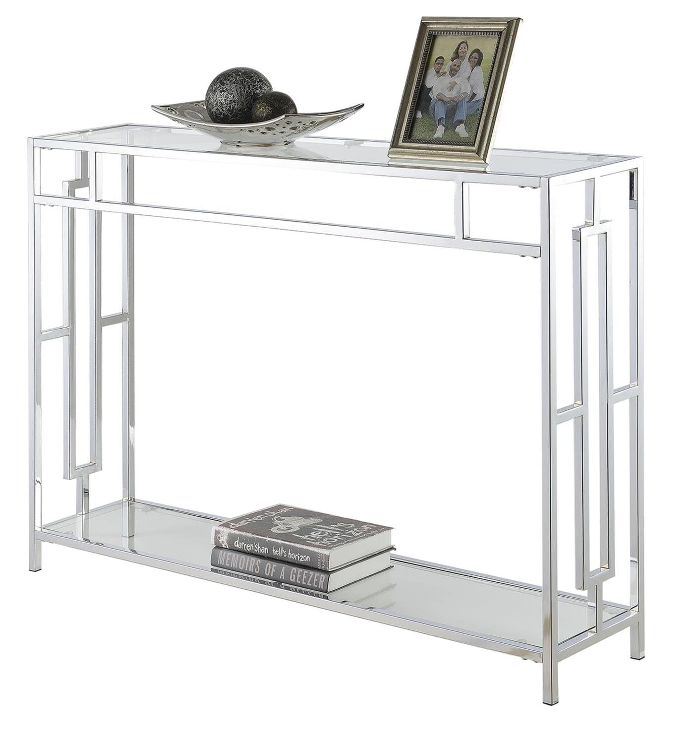 TABLE | Ergode Town Square Chrome Console Table with Shelf | Elegant, Versatile, Easy Assembly | Showcase Decorative Items | Complements Chrome Collection | casafoyer.myshopify.com