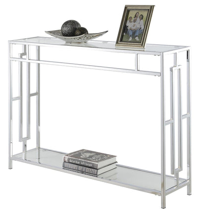 TABLE | Ergode Town Square Chrome Console Table with Shelf | Elegant, Versatile, Easy Assembly | Showcase Decorative Items | Complements Chrome Collection | casafoyer.myshopify.com