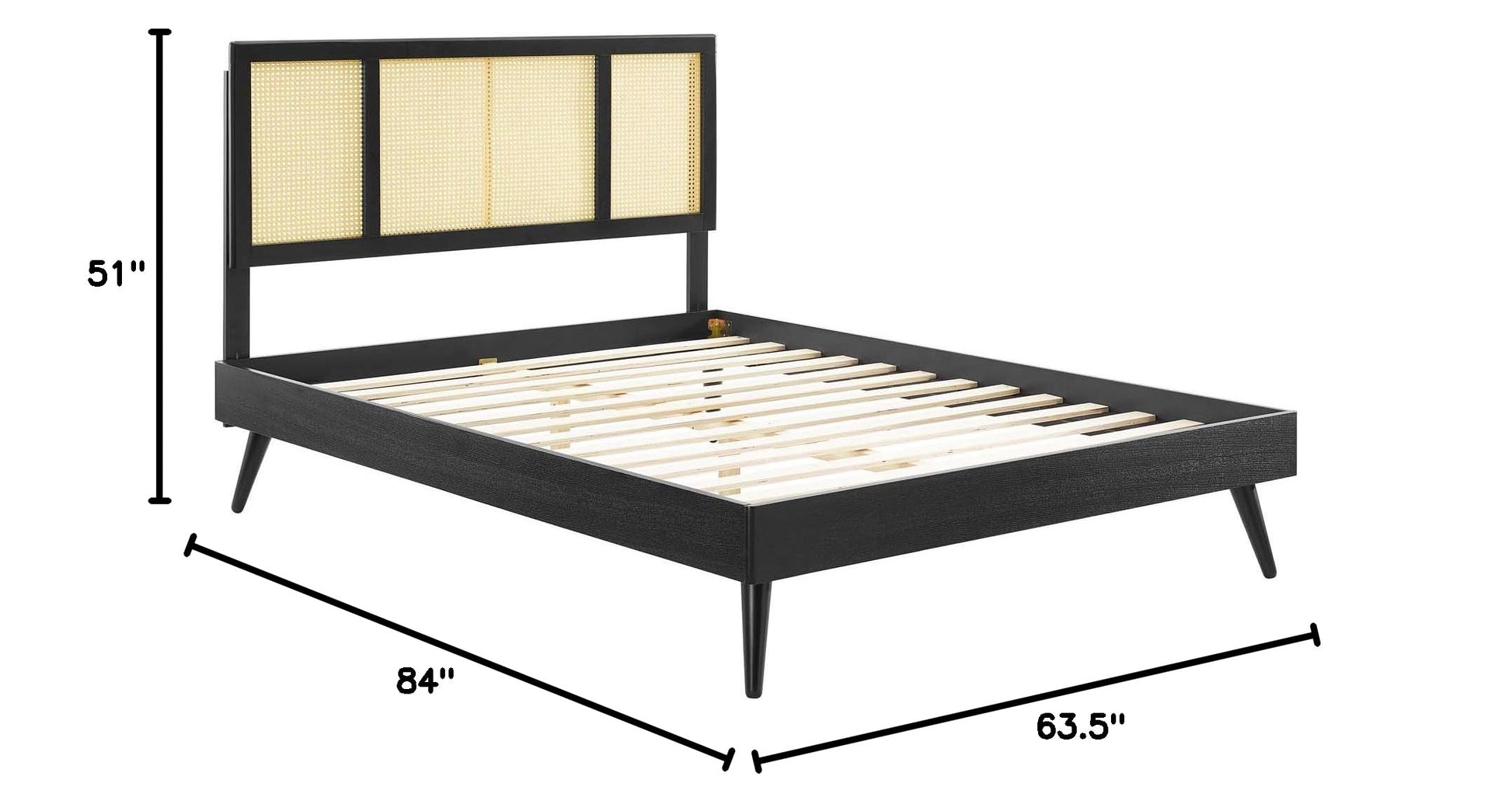 Bed | CasaFoyer Kelsea Woven Cane Rattan Wood Queen Platform Bed | Retro Design | Natural Aesthetics | Mid-Century Modern & Tropical Styles | Durable | Wood Slats | 601 lbs Weight Capacity | Includes Headboard & Bed Frame | casafoyer.myshopify.com