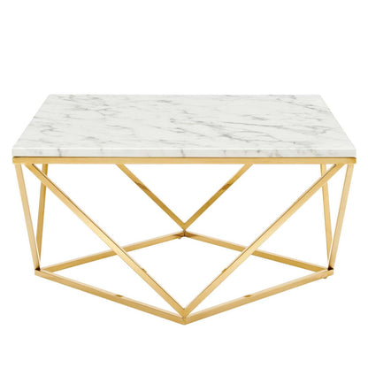 coffee tables | Ergode Vertex Gold Stainless Steel Coffee Table | Geometric Pattern | Artificial Marble Top | Non-Marking Foot Caps | Assembly Required | casafoyer.myshopify.com