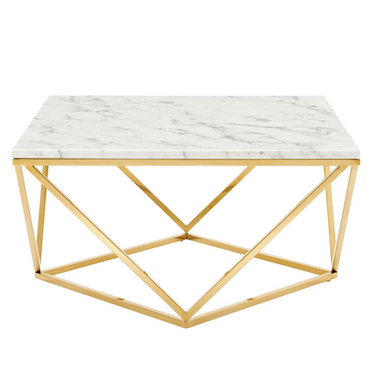 coffee tables | Ergode Vertex Gold Stainless Steel Coffee Table | Geometric Pattern | Artificial Marble Top | Non-Marking Foot Caps | Assembly Required | casafoyer.myshopify.com