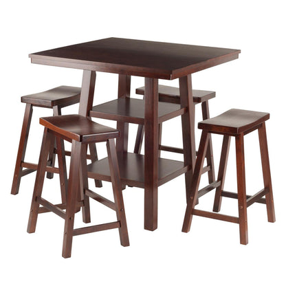 childrens table and chair sets | CasaFoyer Orlando High Table & Saddle Seat Stool Set | 5-Piece Furniture Collection | Ample Storage | Walnut Finish | Stable & Space-Saving Design | casafoyer.myshopify.com