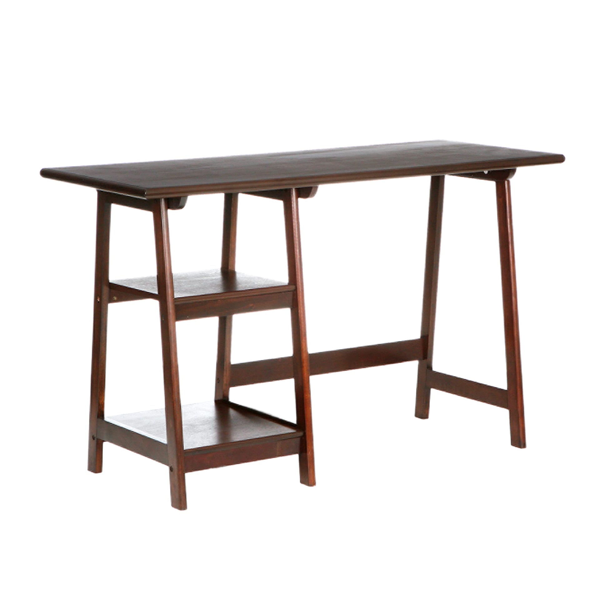 Desk | Langston | Espresso Sawhorse Desk | Minimalist Design | Captivating Grain | A-Frame Legs | Spacious Work Surface | 2 Shelves | Modern Farmhouse Style | casafoyer.myshopify.com