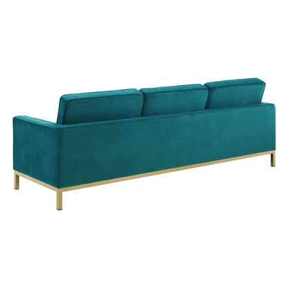 sofas | CasaFoyer Loft Button Tufted Performance Velvet Sofa | Gold Teal | Stainless Steel Legs | casafoyer.myshopify.com
