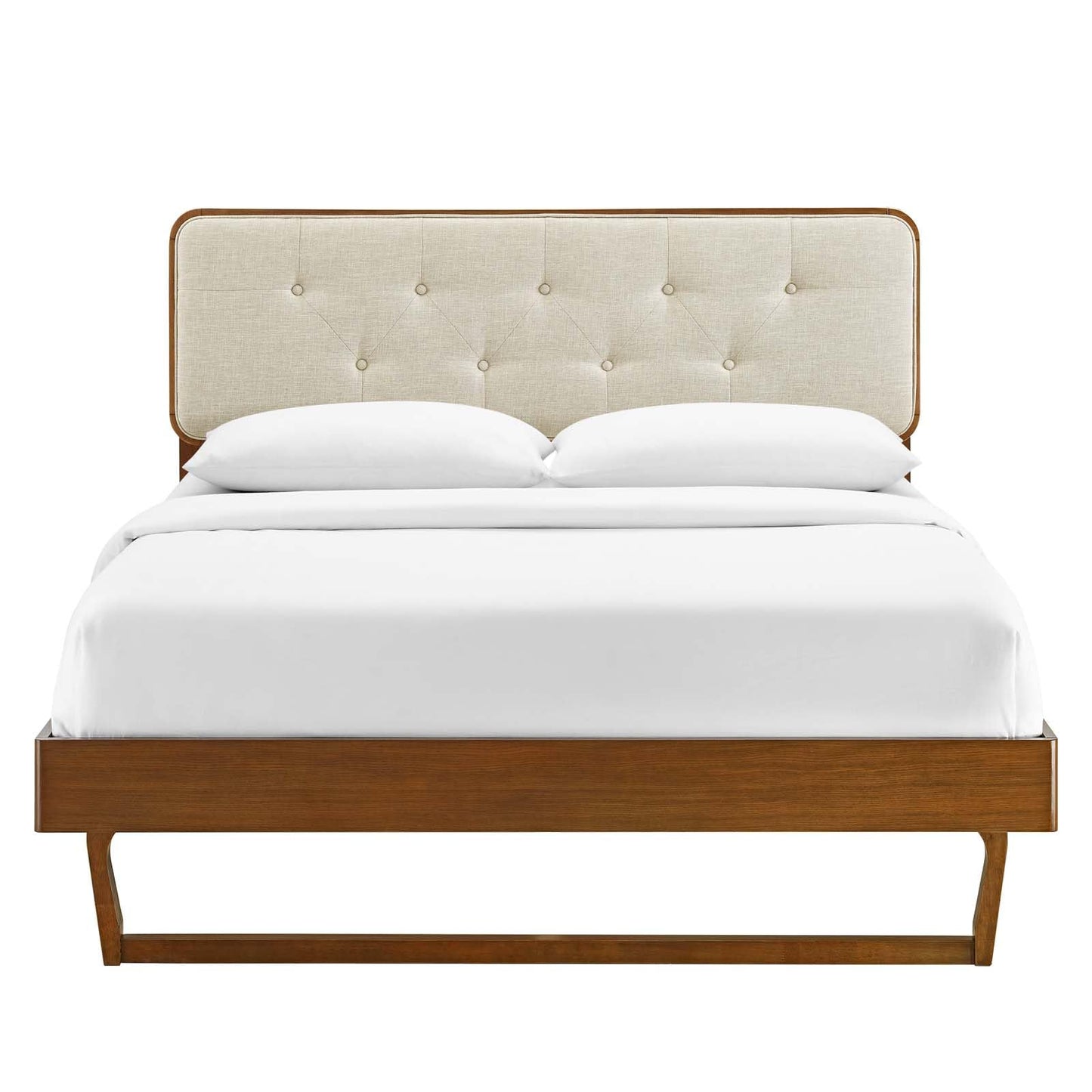 bed frames | CasaFoyer Bridgette Tufted Wood Full Platform Bed | Retro Charm | Natural Beauty | Sturdy Frame | No Box Spring Needed | Walnut Beige | casafoyer.myshopify.com