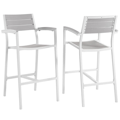 Patio Furniture Sets | Maine Outdoor Patio Dining Bar Stool Set | Synthetic Wood Grain Plank Boards | Modern & Organic | Ideal for Outdoor Dining & Entertaining | Set of 2 | casafoyer.myshopify.com