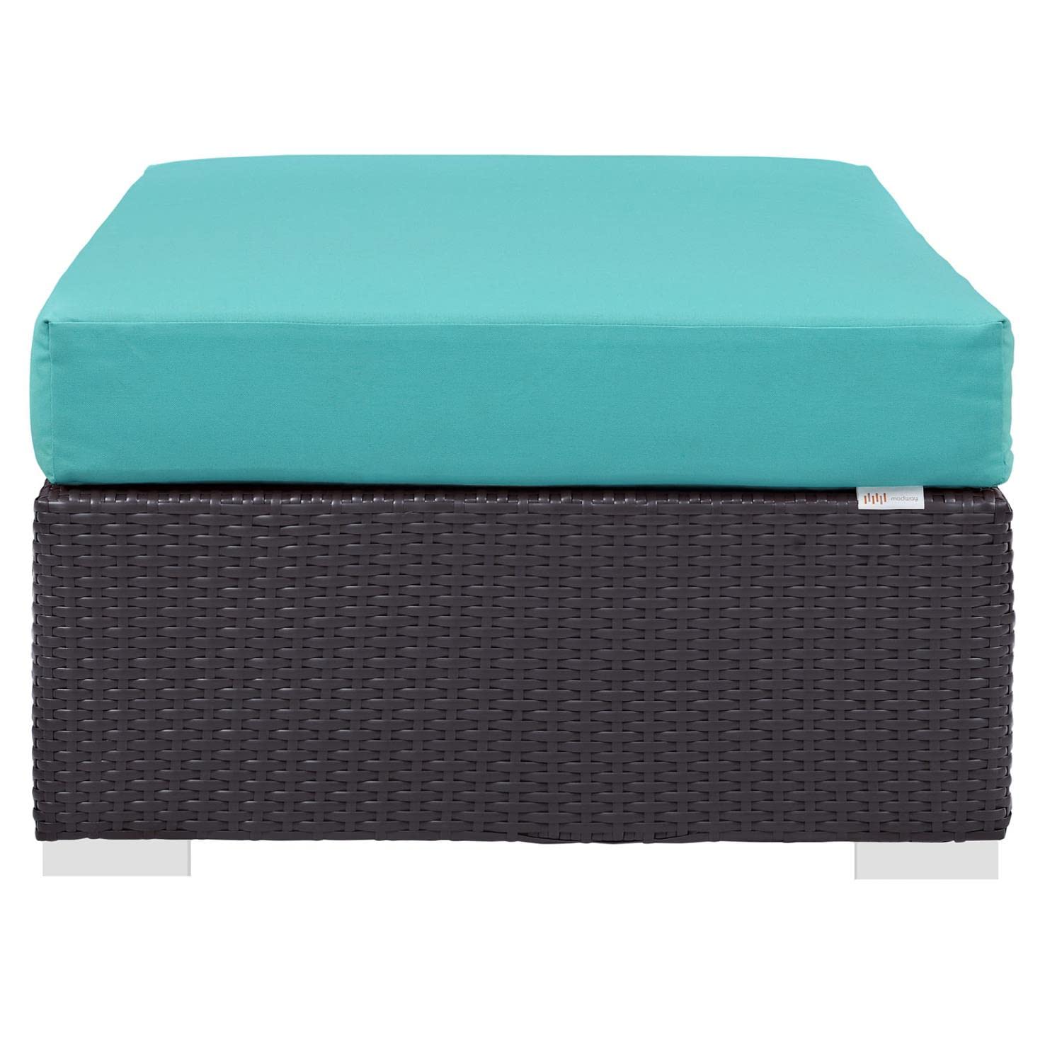 ottomans | CasaFoyer Convene Outdoor Sectional | Durable Rattan Ottoman | All-Weather Cushions | Espresso Turquoise | casafoyer.myshopify.com