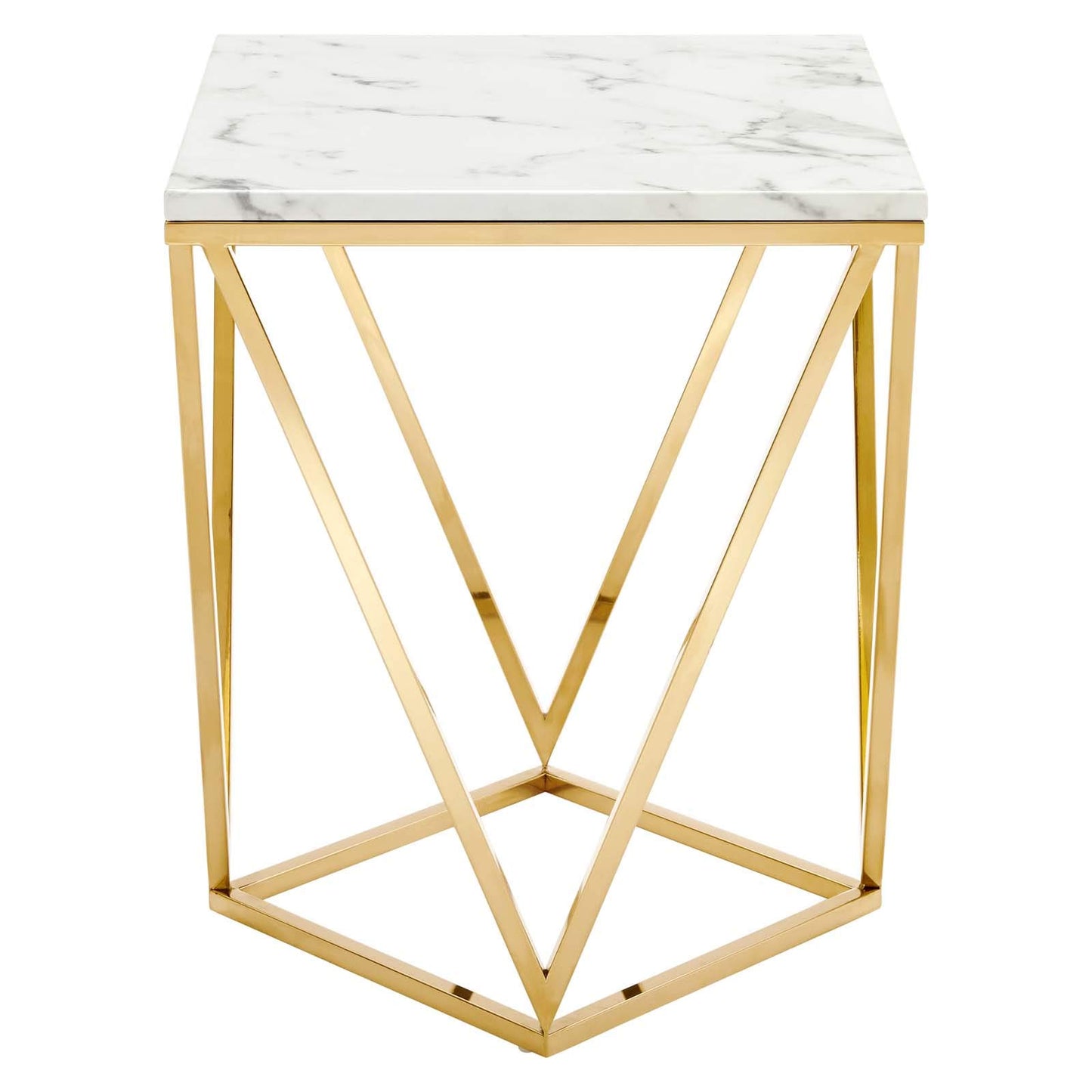 end tables | Ergode Vertex Gold Metal Stainless Steel End Table | Contemporary Geometric Design | Artificial Marble Top | Suitable for Living Room, Office, Bedroom | Assembly Required | casafoyer.myshopify.com