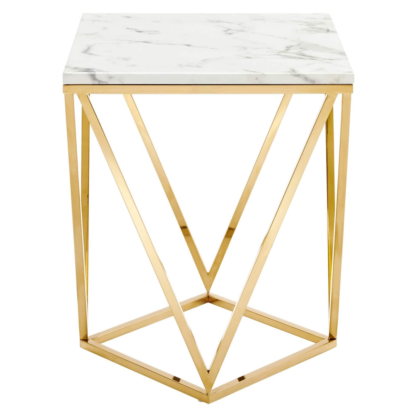 end tables | Ergode Vertex Gold Metal Stainless Steel End Table | Contemporary Geometric Design | Artificial Marble Top | Suitable for Living Room, Office, Bedroom | Assembly Required | casafoyer.myshopify.com